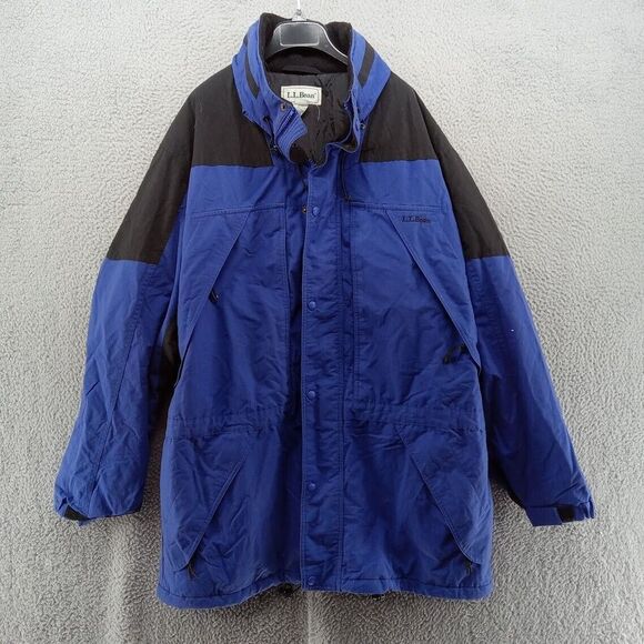 Vtg LL Bean Jacket Mens XL Tall Blue Purple Parka P929 Nylon‎ Shell Hidden Hood - Picture 1 of 9
